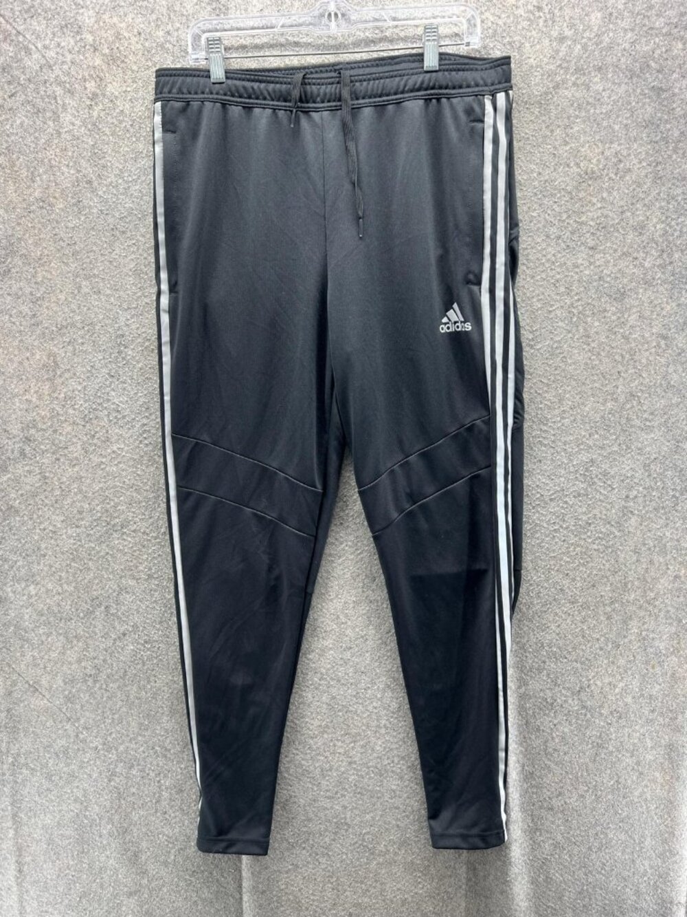 Adidas Track Pants Mens Large Black Knit Elastic Waist 3 Stripe Athletic Pockets